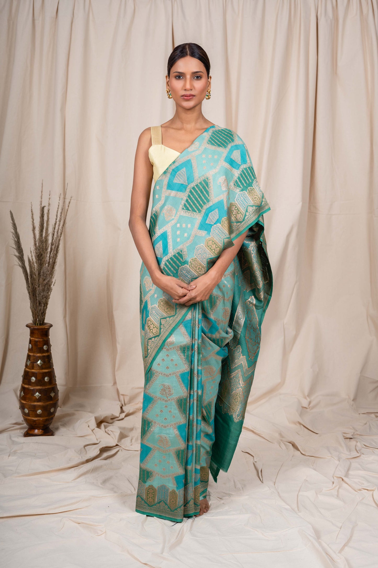 Sea Green Tussar Georgette Banarasi Handwoven Saree