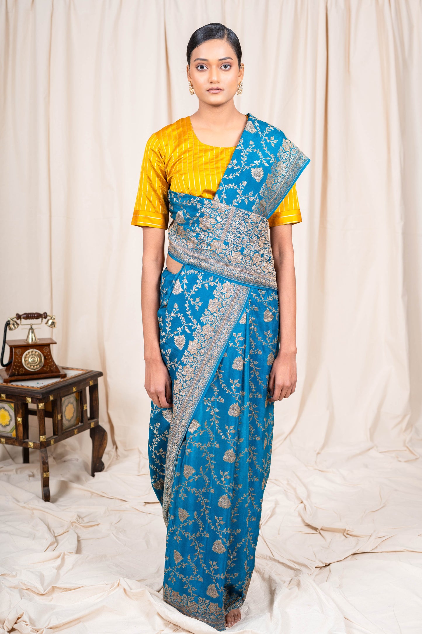 German Blue Banarasee Handwoven Saree