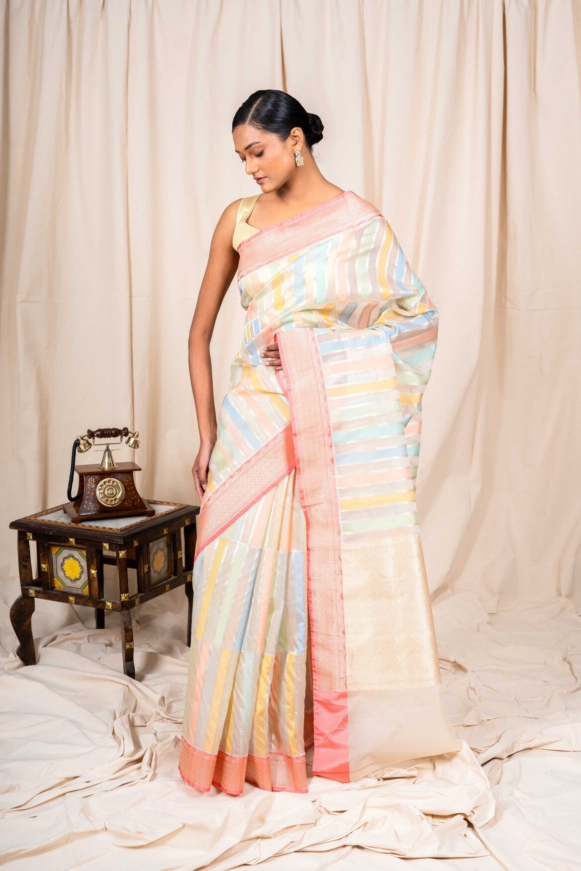 Off White Organza Silk Handwoven Banaras Saree