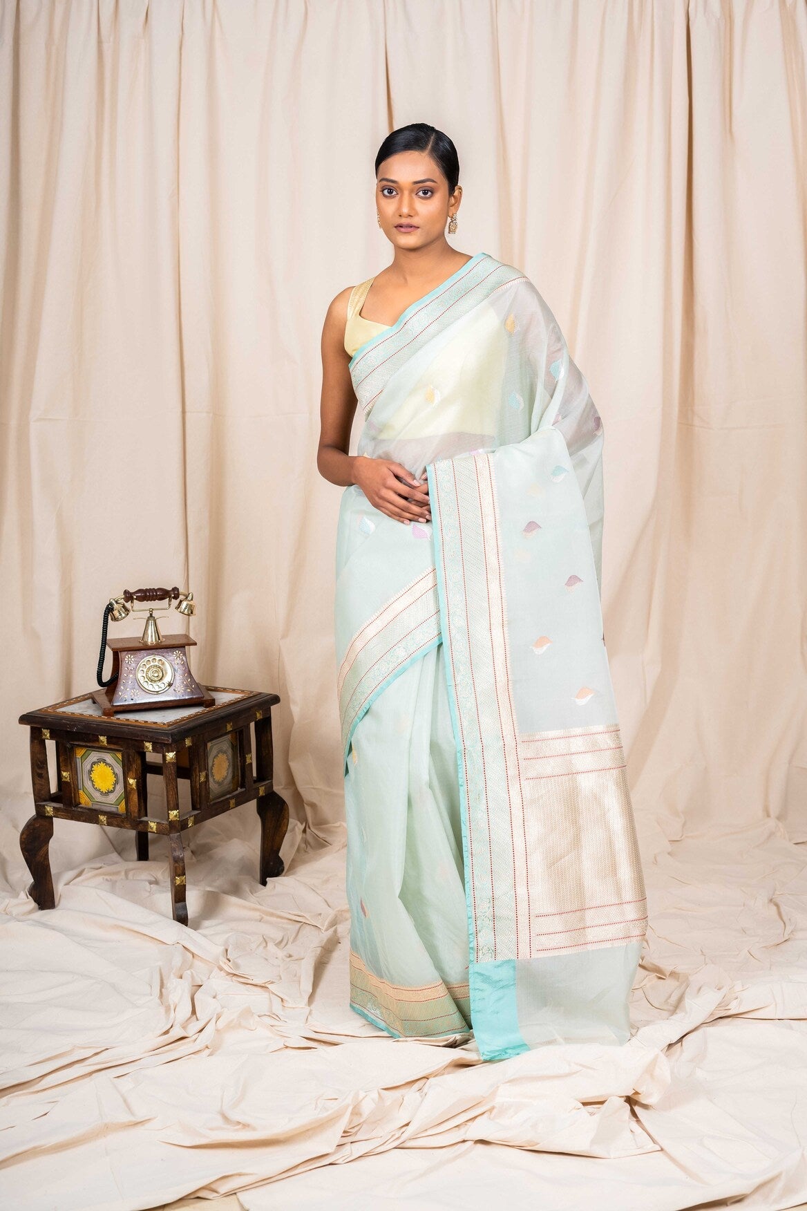 Sky Blue Organza Silk Handwoven Banaras Saree