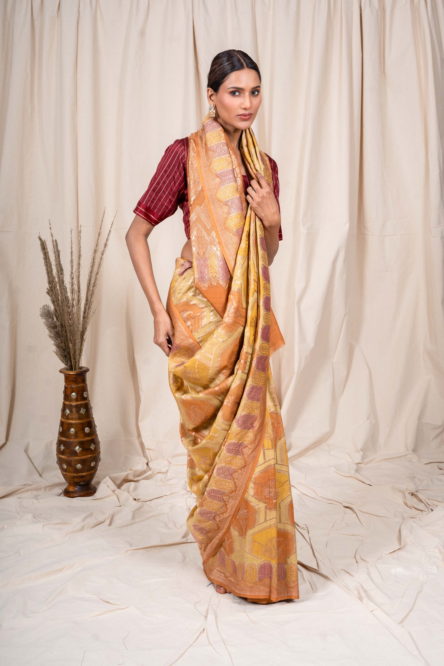 Gold Tussar Georgette Banarasi Handwoven Saree