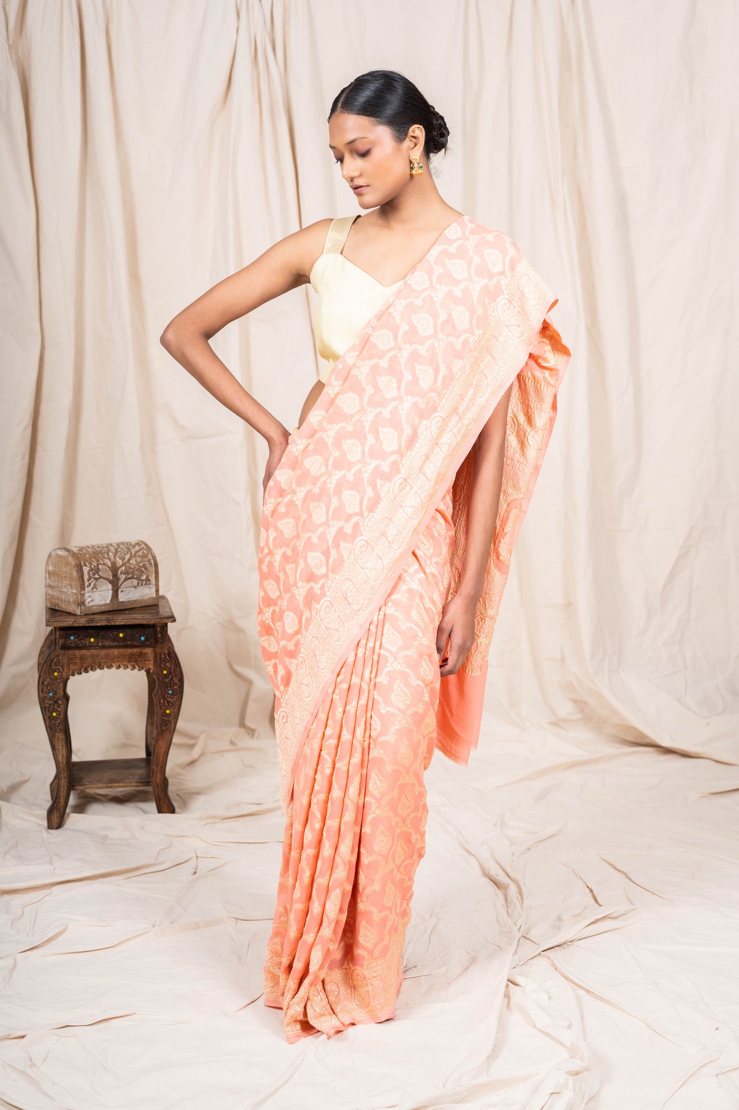 Peach Khaddi Georgette Banarasi Saree