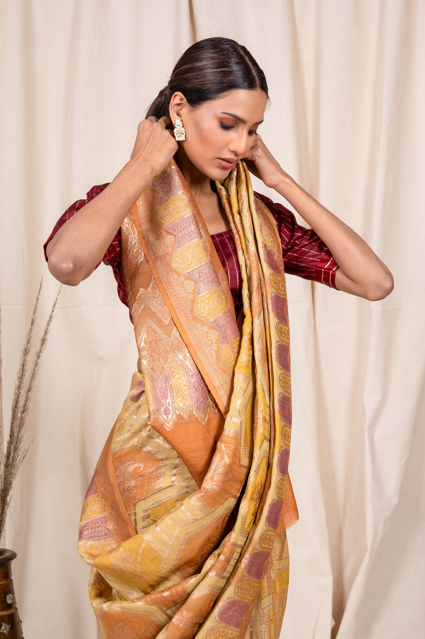 Gold Tussar Georgette Banarasi Handwoven Saree