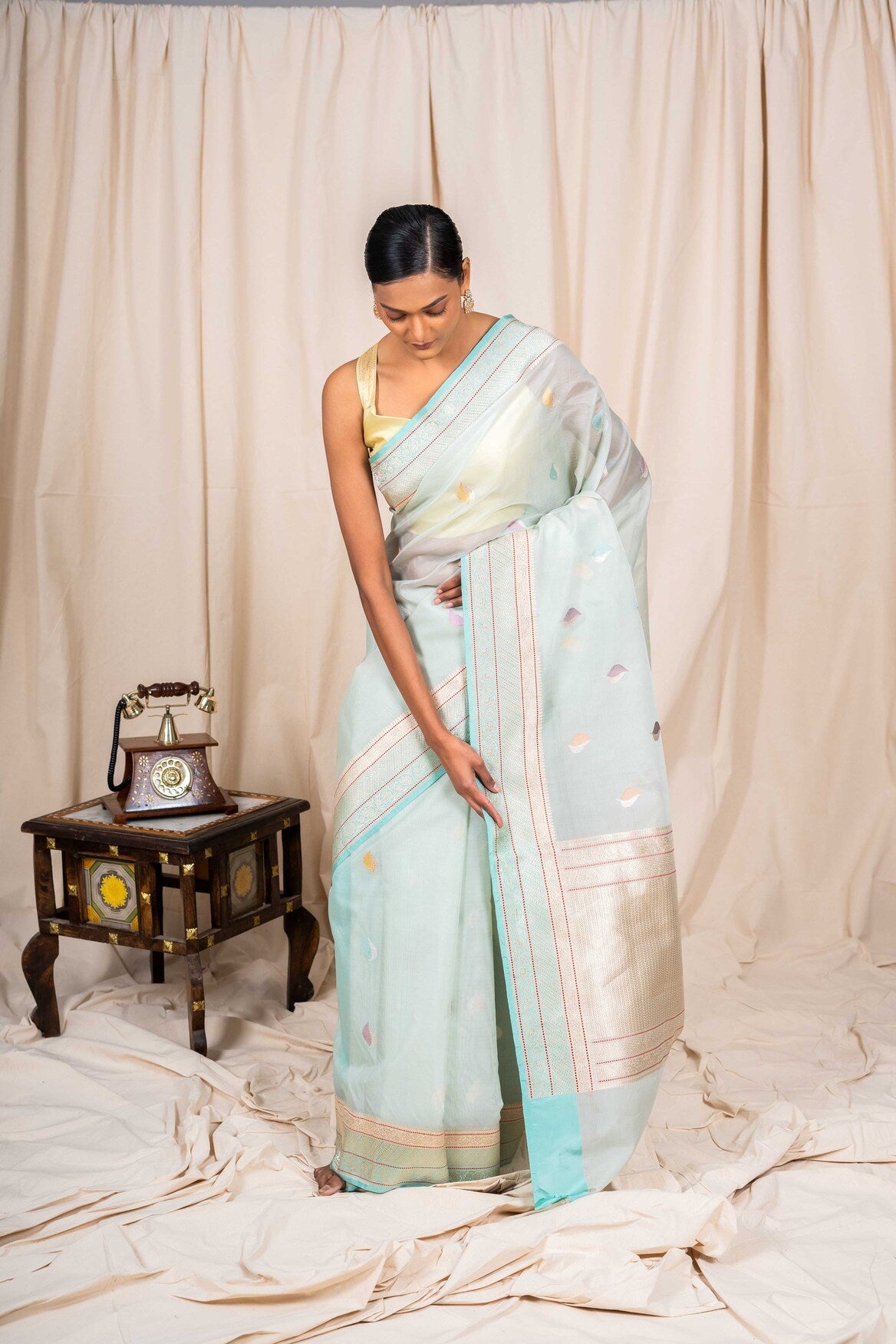 Sky Blue Organza Silk Handwoven Banaras Saree