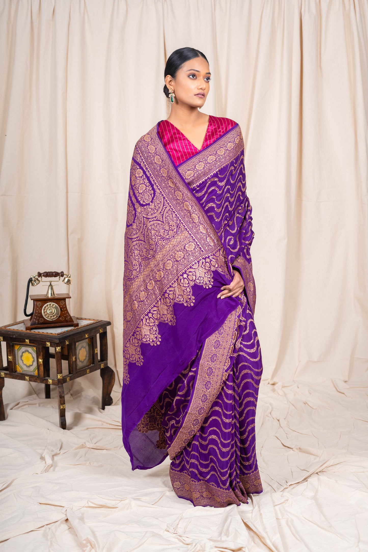 Purple Crepe Silk Banarasi Saree