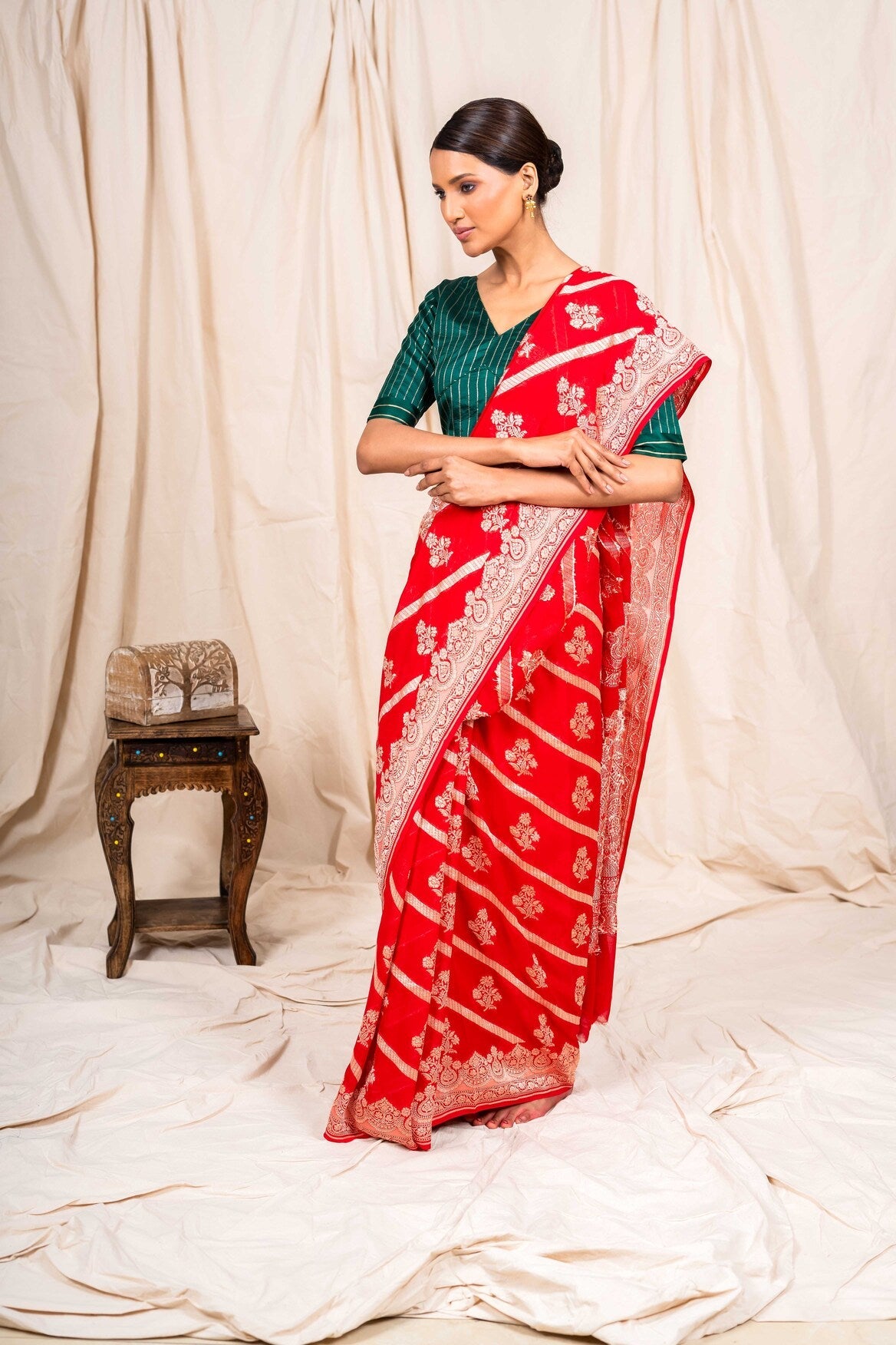 Red Khaddi Georgette Handwoven Banaras Saree