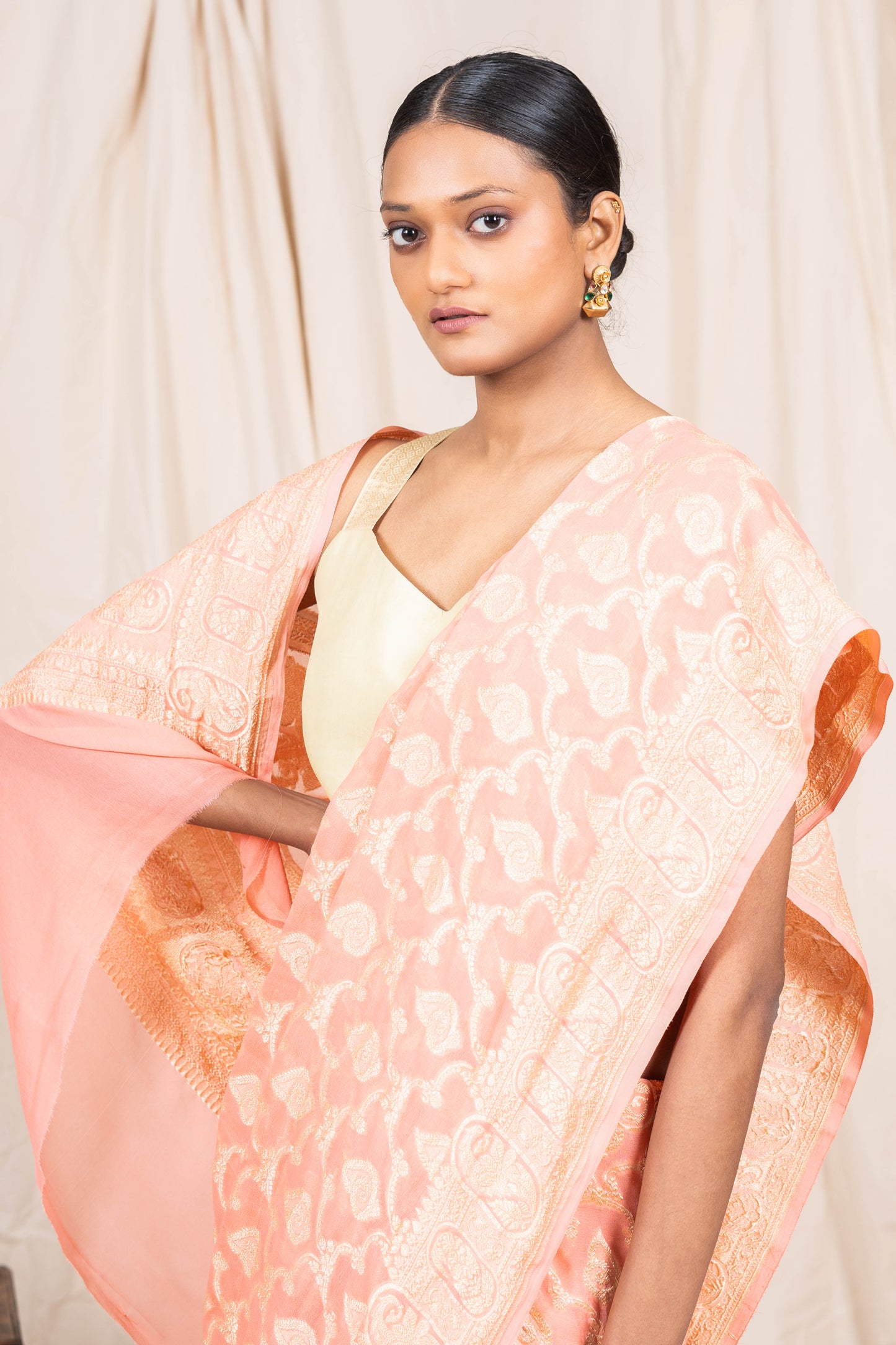 Peach Khaddi Georgette Banarasi Saree