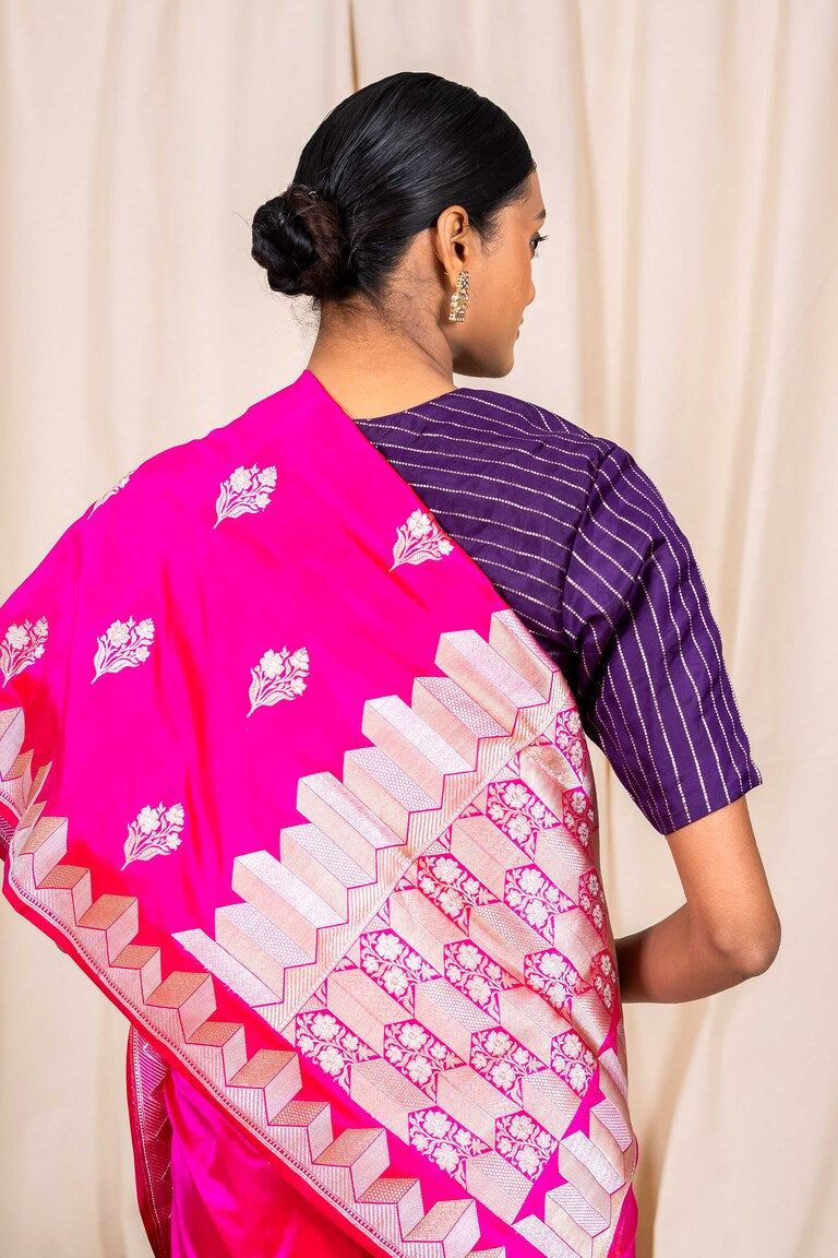 Rani Pink Katan Silk Handwoven Banaras Saree