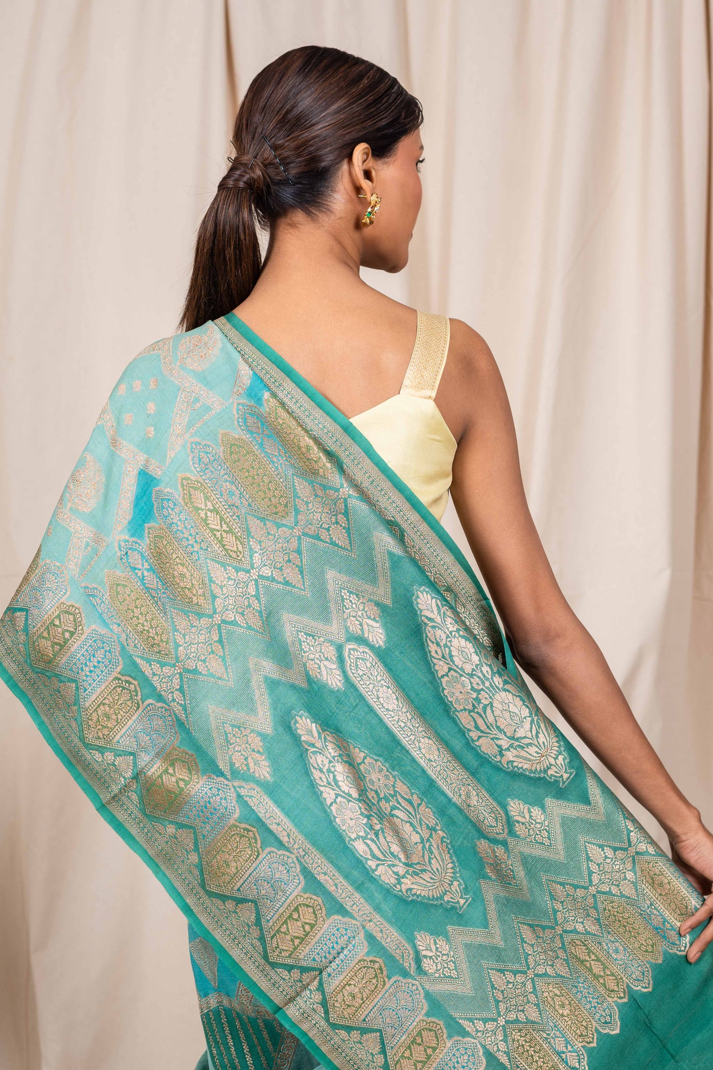 Sea Green Tussar Georgette Banarasi Handwoven Saree