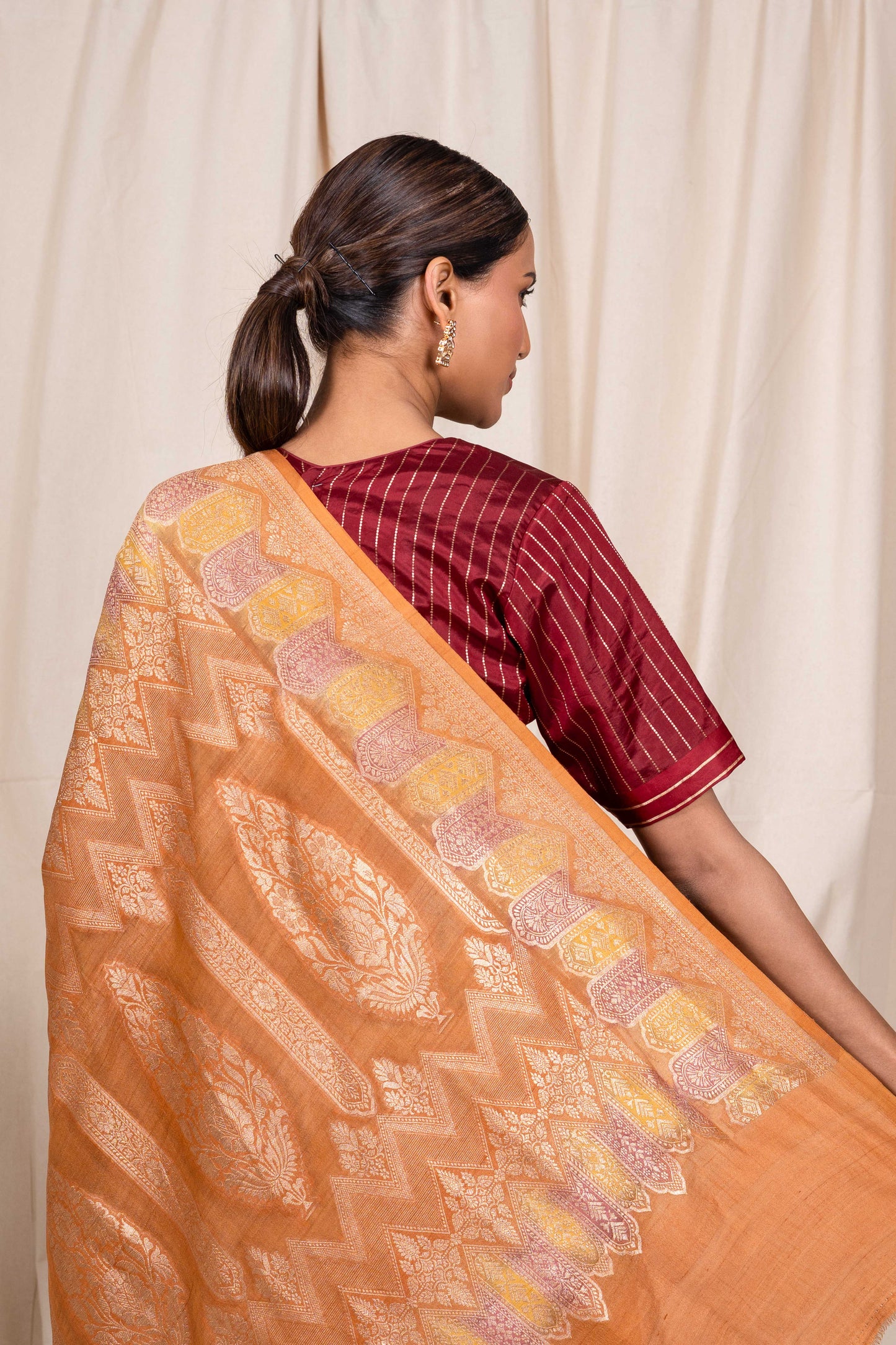 Gold Tussar Georgette Banarasi Handwoven Saree