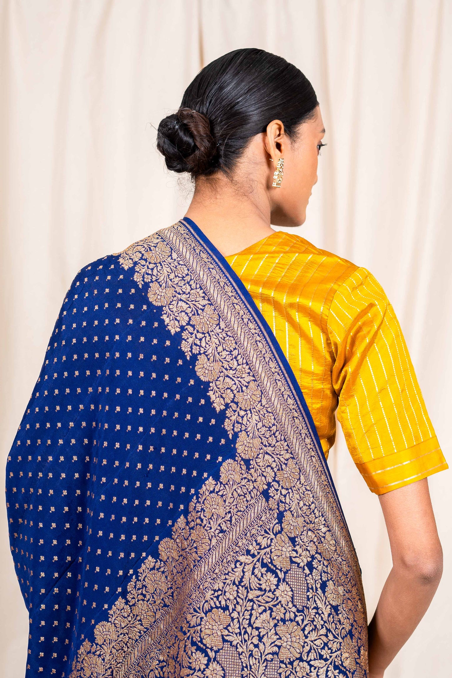 Navy Blue Crepe Silk Handwoven Banarasee Saree