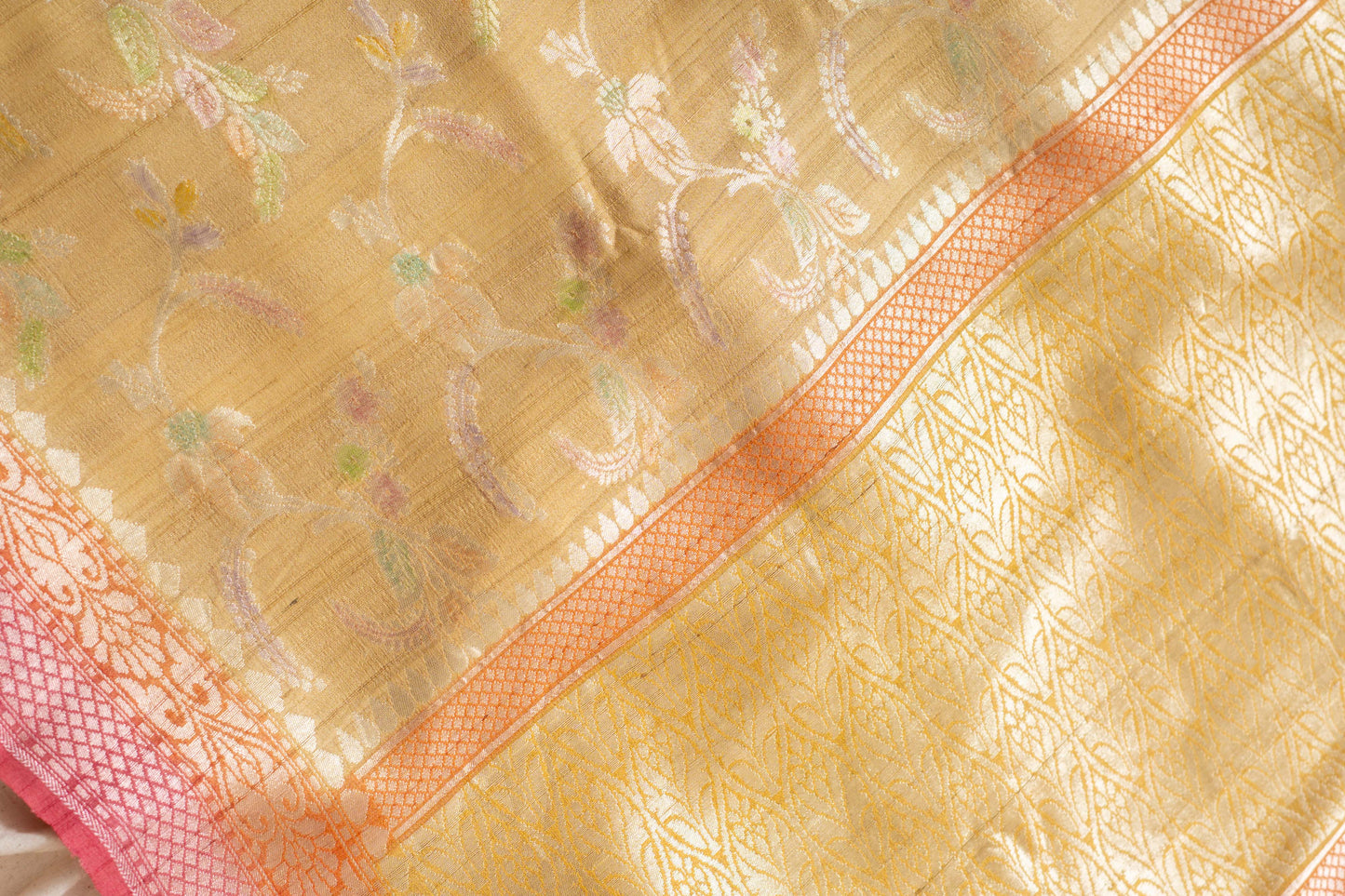Mustard Gold Tussar Georgette Banarasi Handwoven Saree