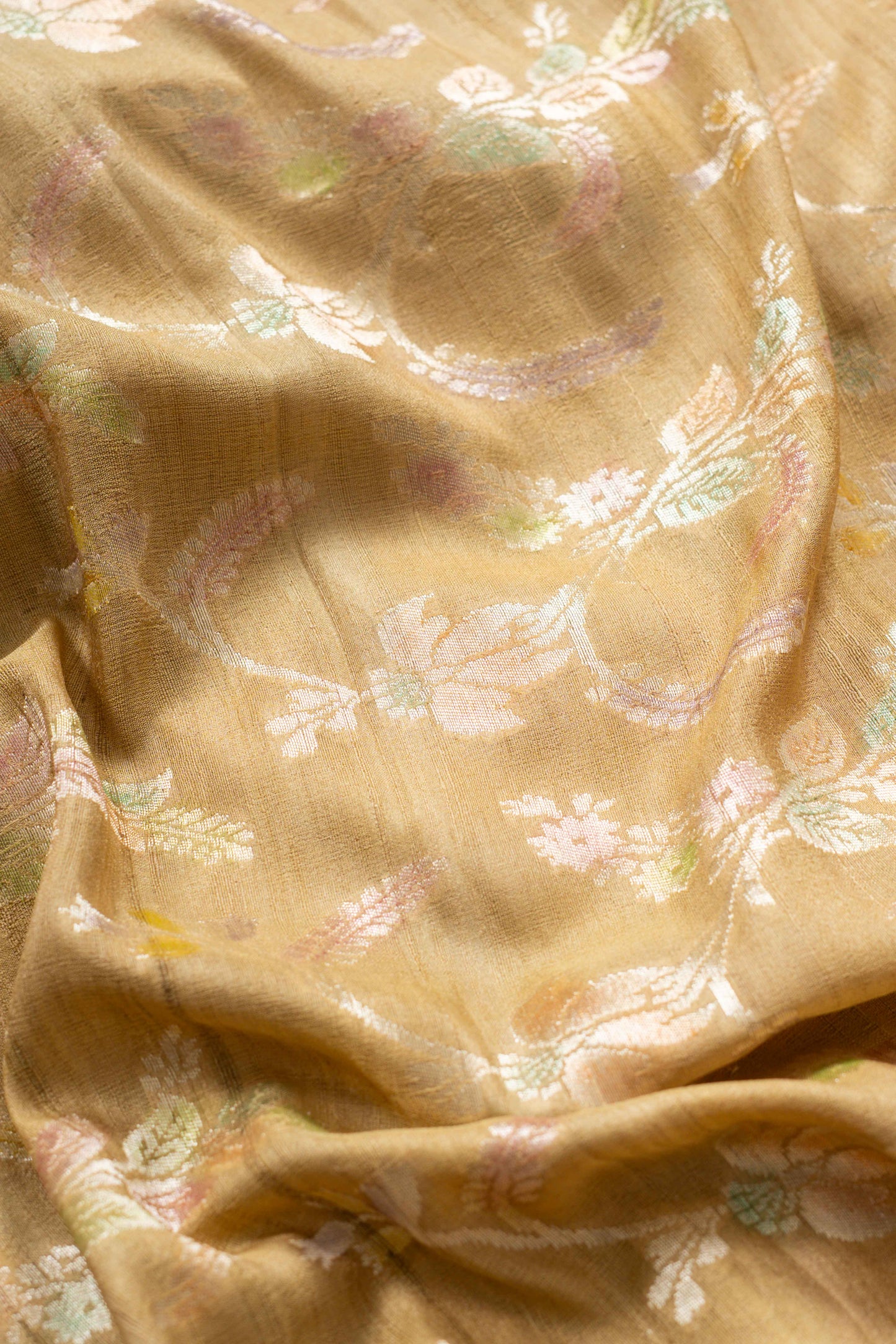 Mustard Gold Tussar Georgette Banarasi Handwoven Saree