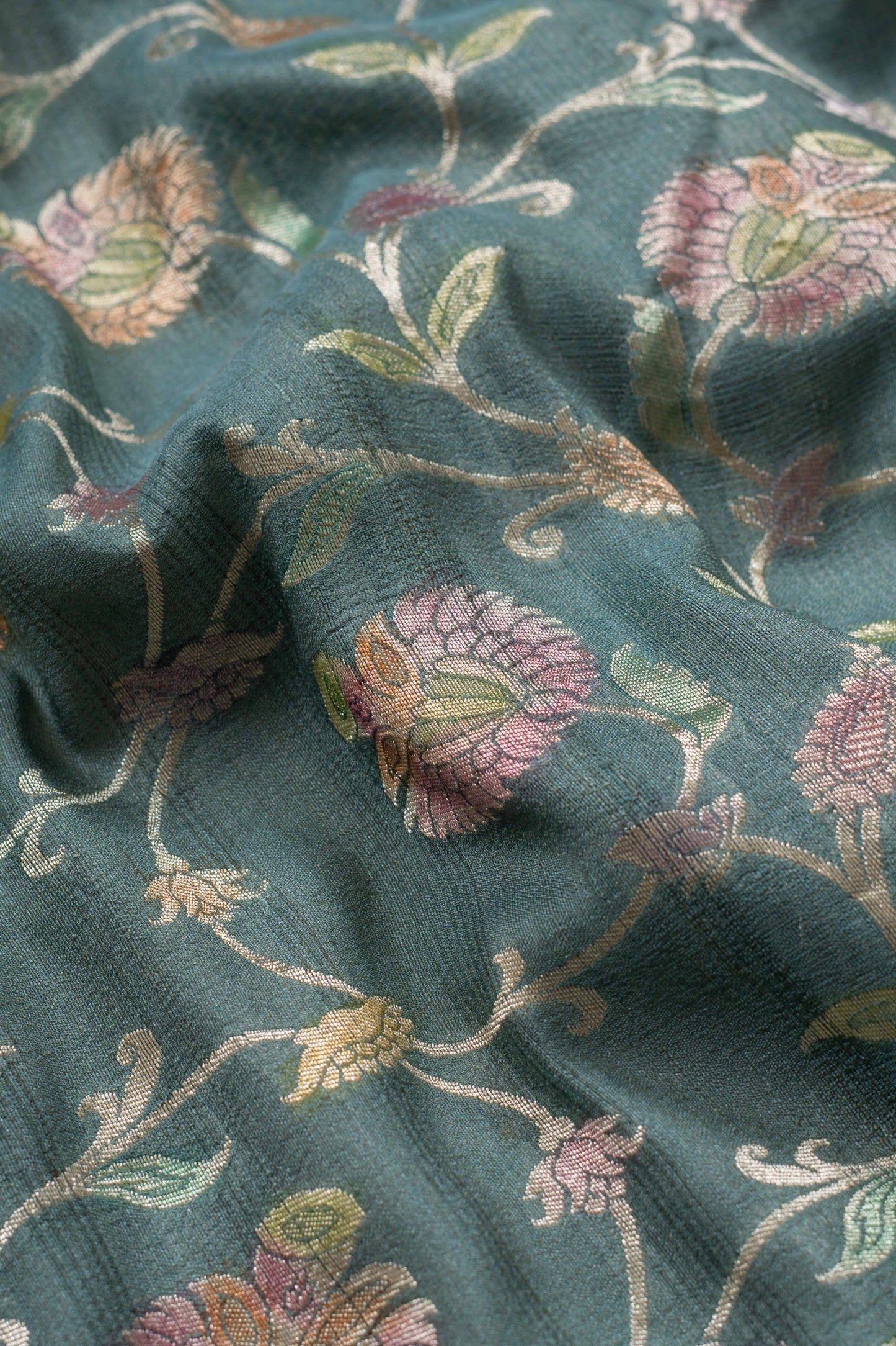 Bluish Grey Tussar Georgette Banarasi Handwoven Saree