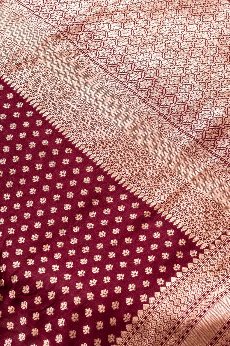 Wine Tussar Georgette Handwoven Banaras Saree