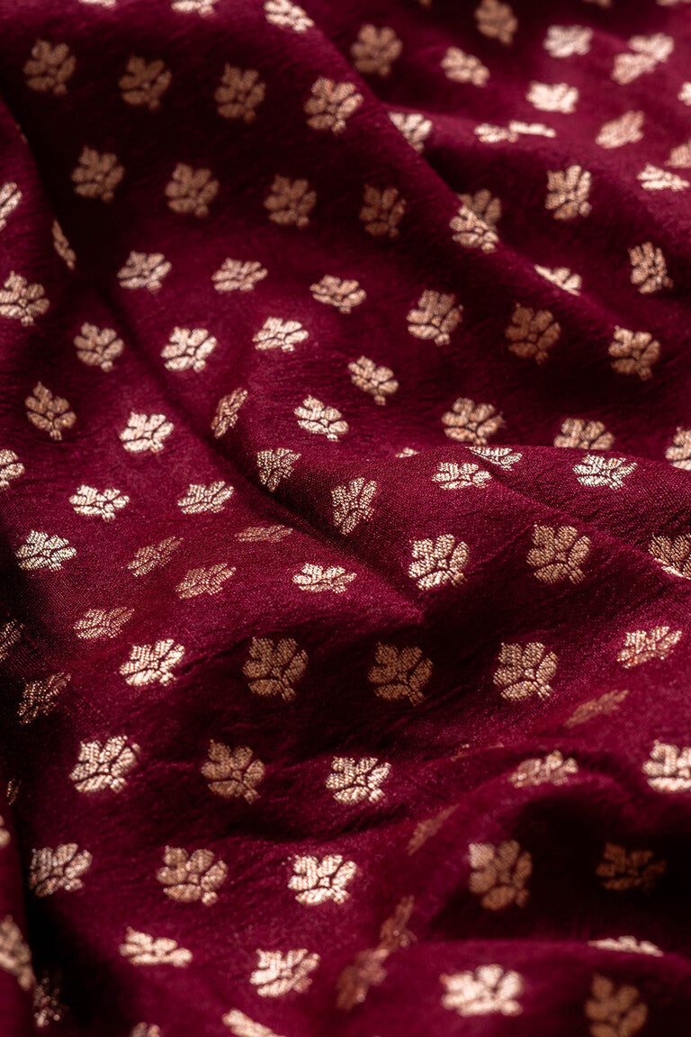 Wine Tussar Georgette Handwoven Banaras Saree