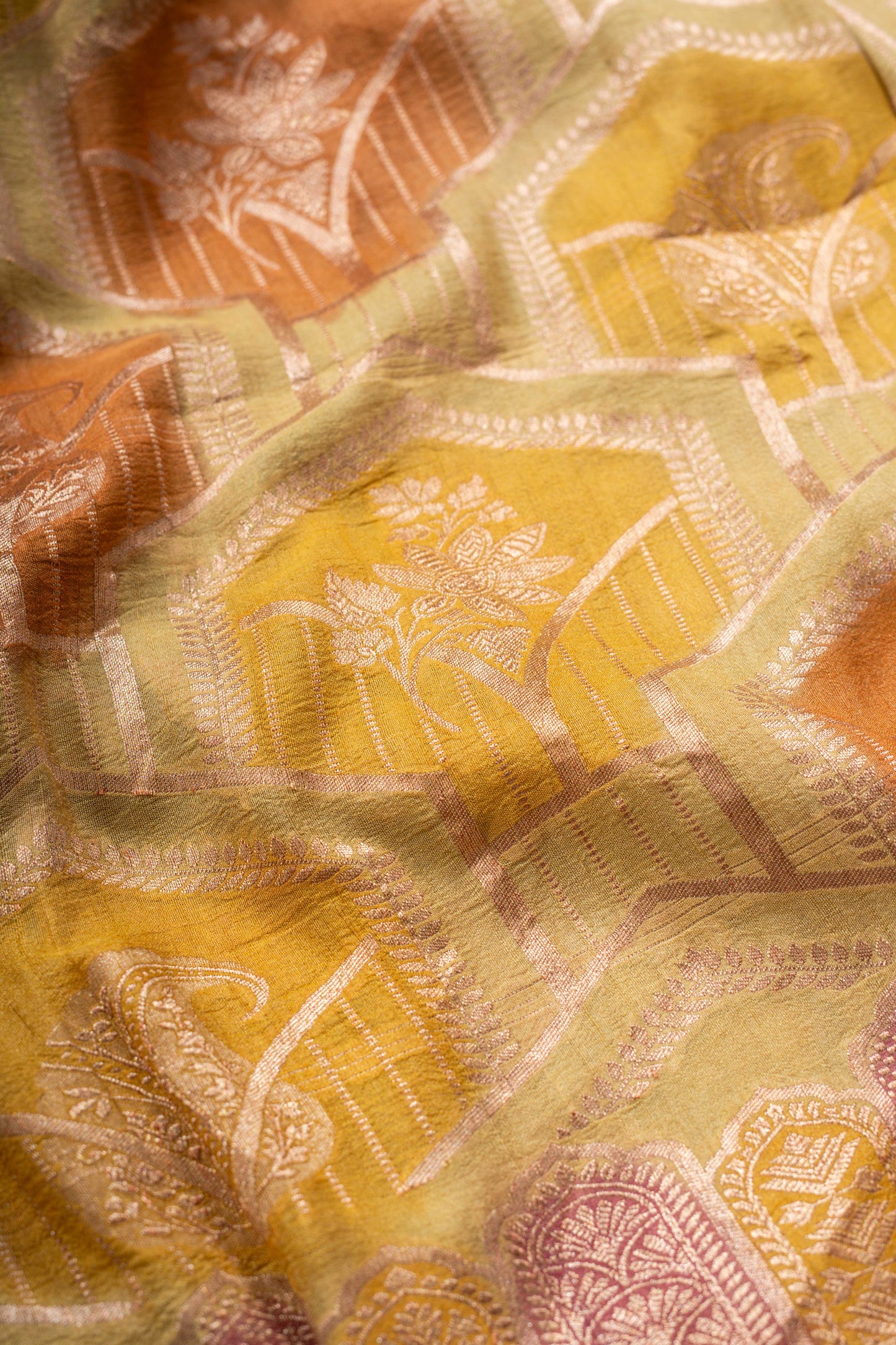 Gold Tussar Georgette Banarasi Handwoven Saree