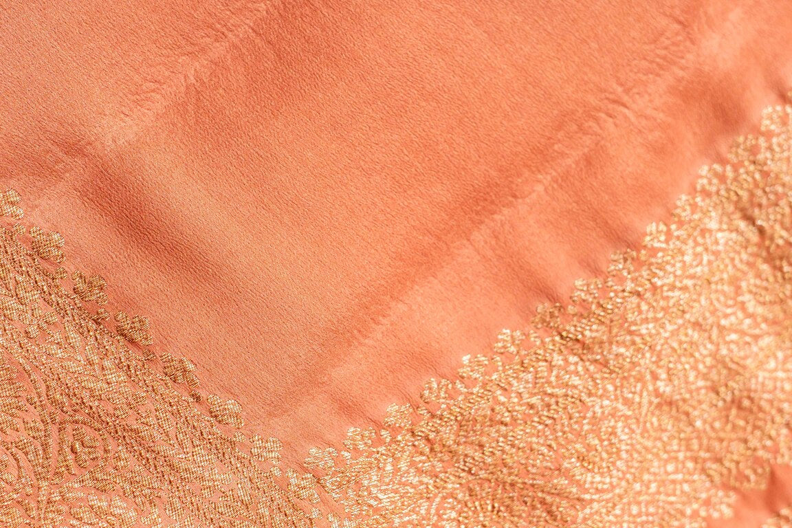 Dusky Peach Crepe Silk Handwoven Banarasee Saree