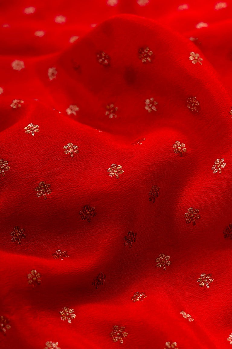 Red Crepe Silk Handwoven Banarasee Saree