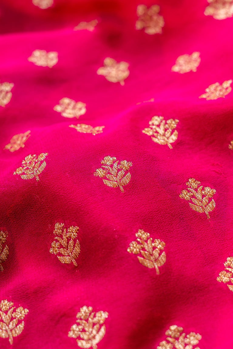 Rani Pink Khaddi Georgette Handwoven Banaras Saree