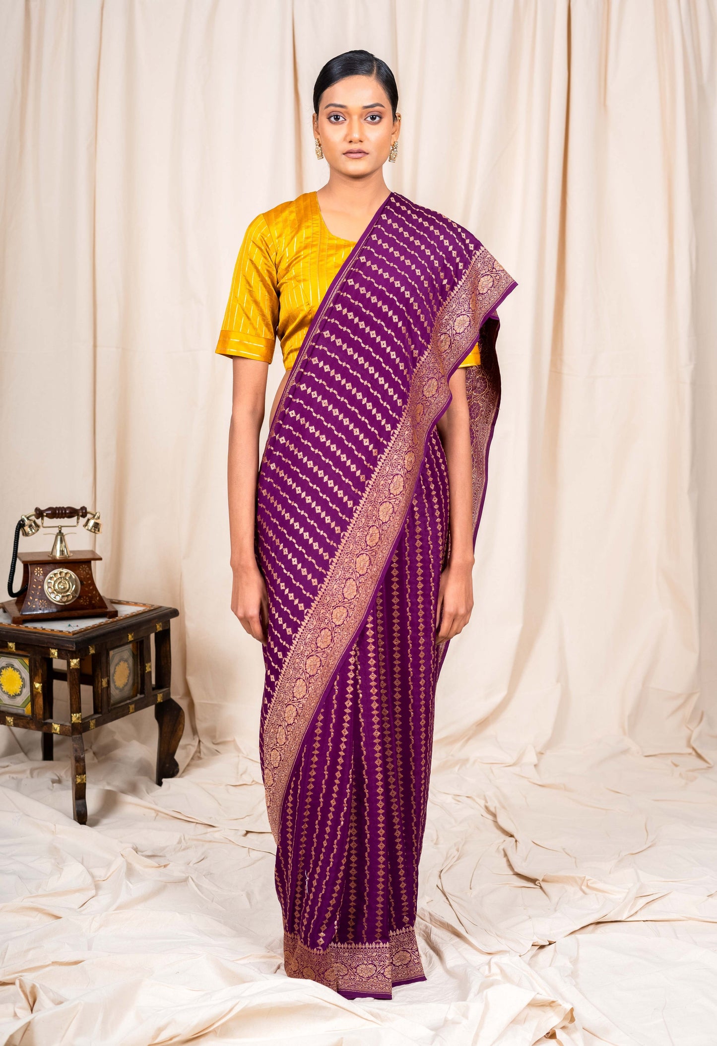 Purple Crepe Silk Handwoven Banarasee Saree