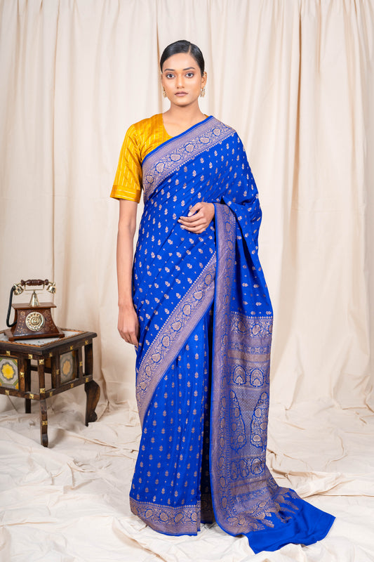 Royal Blue Banarasee Handwoven Saree