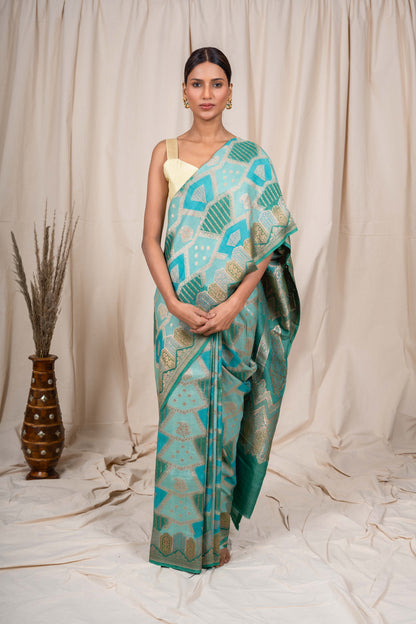 Sea Green Tussar Georgette Banarasi Handwoven Saree