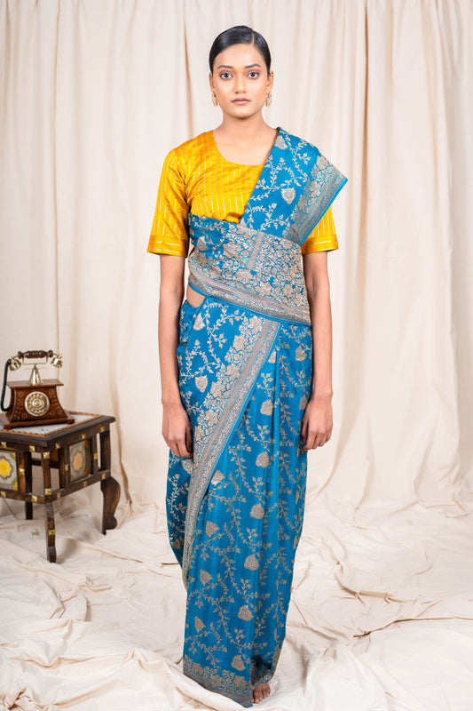 German Blue Banarasee Handwoven Saree