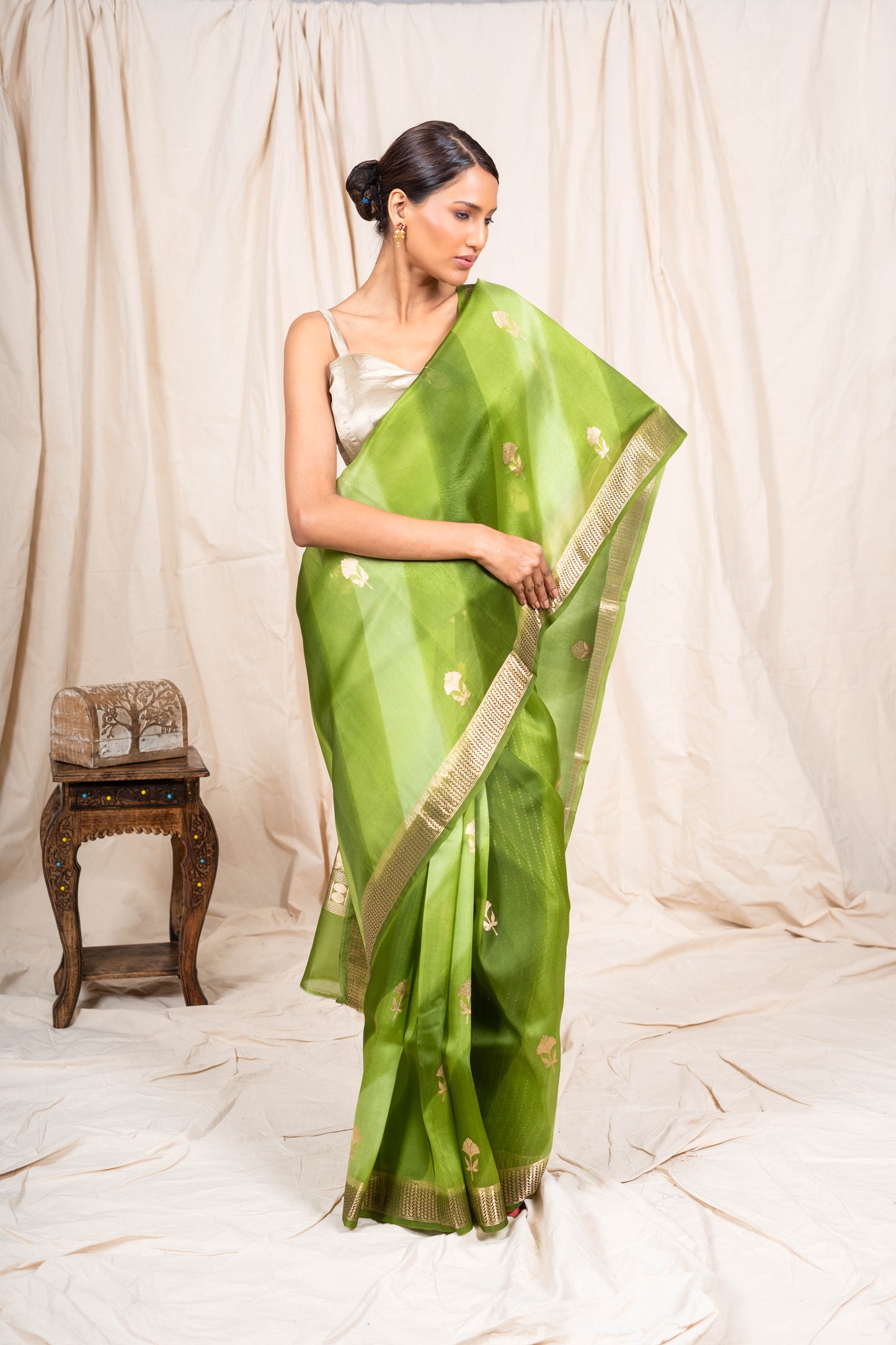 Pista Green Organza Handwoven Banaras Saree
