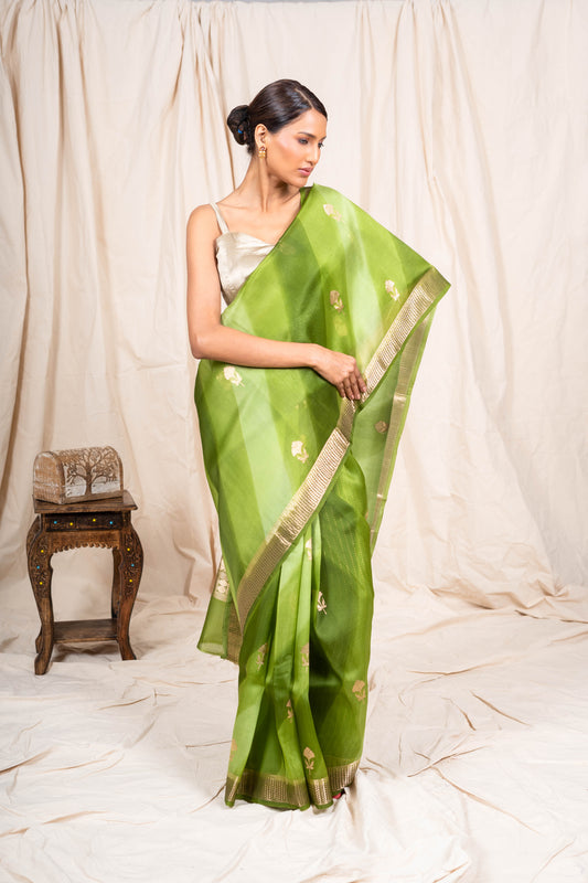 Pista Green Organza Handwoven Banaras Saree