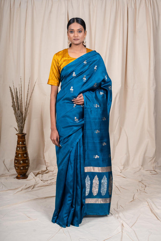 Midnight Blue Soft Silk Handwoven Banarasi Saree