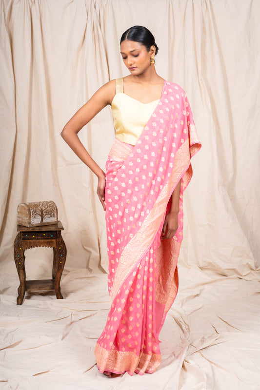 Pink Khaddi Georgette Banarasi Saree