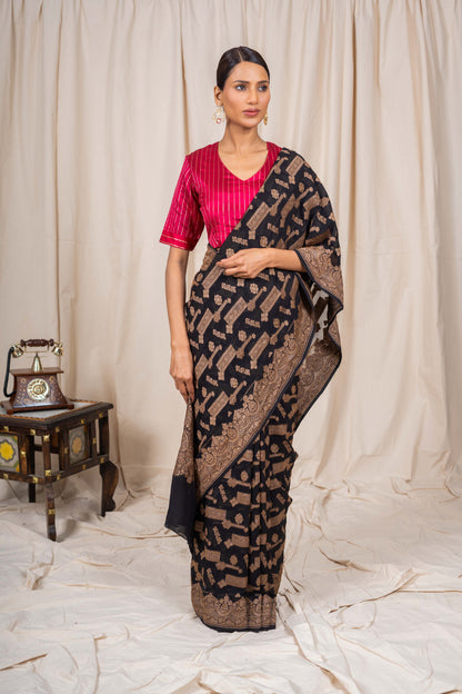 Black Khaddi Georgette Habdwoven Banarasee Saree