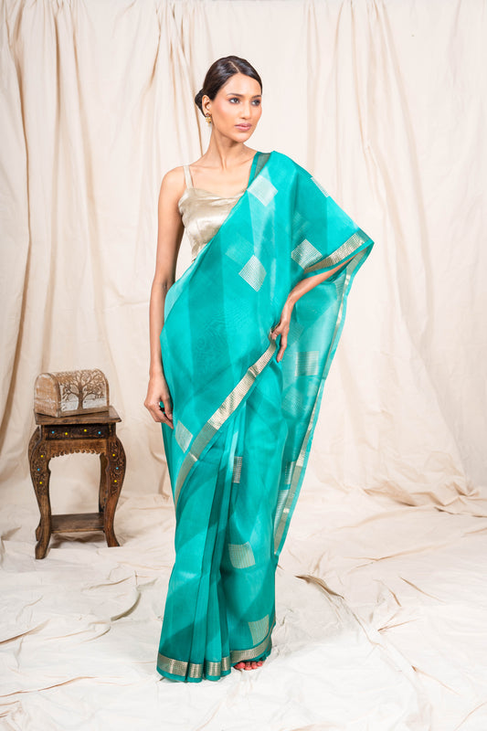 Sea Green Organza Handwoven Banaras Saree