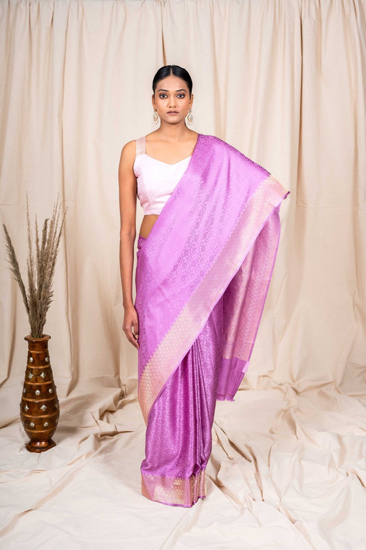 Lavender Mashru Satin Handwoven Banarasee Saree