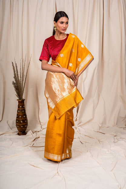 Mustard Soft Silk Banaras Handwoven Banaras Saree