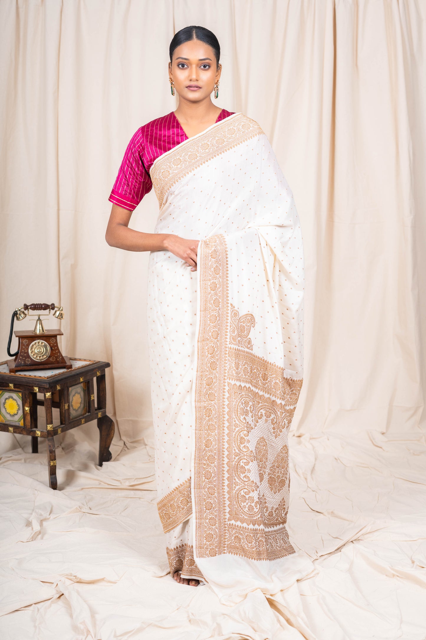 Off White Crepe Silk Banarasi Saree