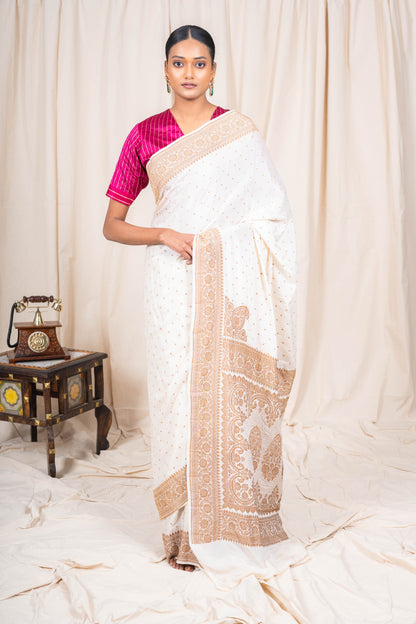 Off White Crepe Silk Banarasi Saree