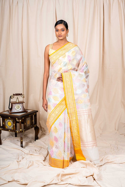 Off White Organza Silk Handwoven Banaras Saree