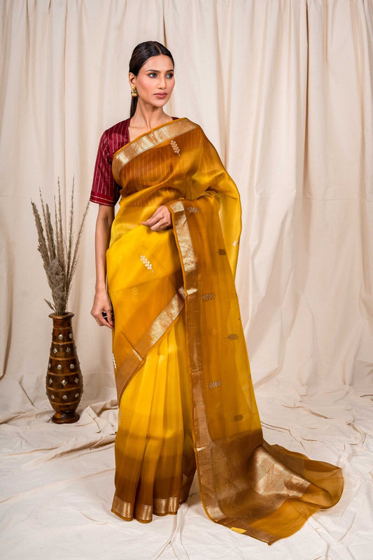 Gold Organza Silk Handwoven Banaras Saree