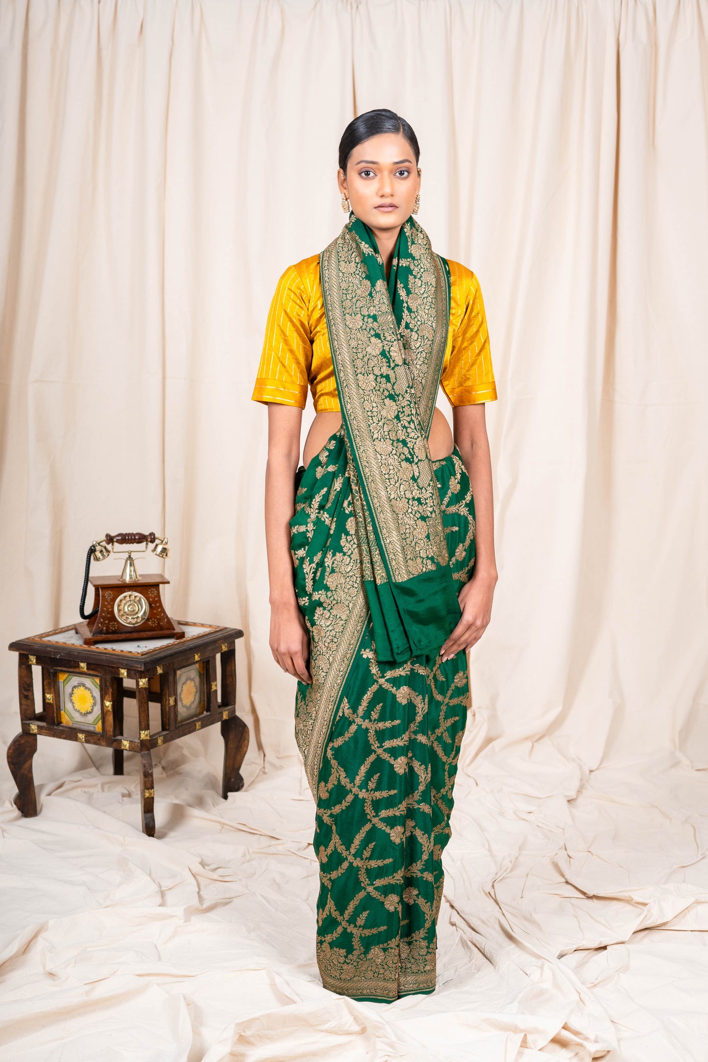 Bottle Green Banarasee Handwoven Saree