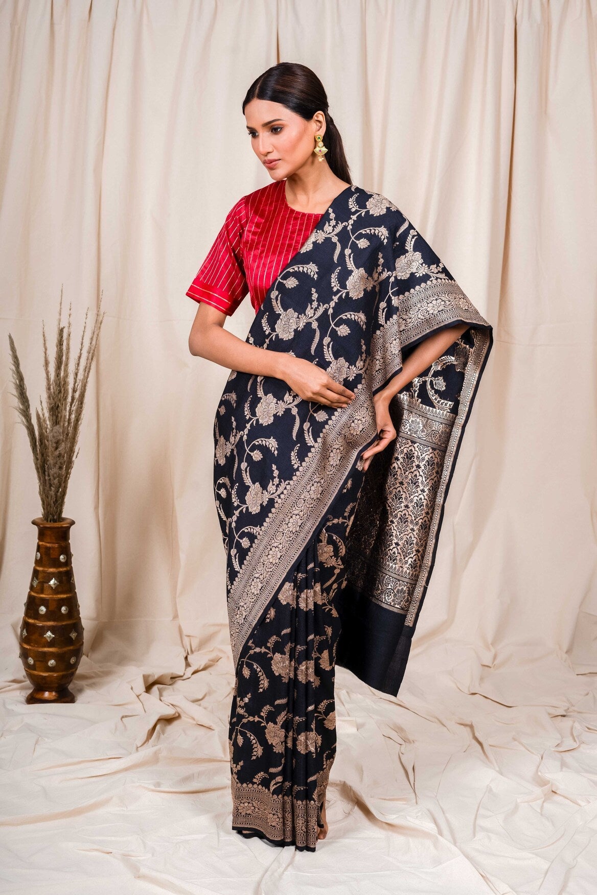 Black Tussar Georgette Handwoven Banaras Saree