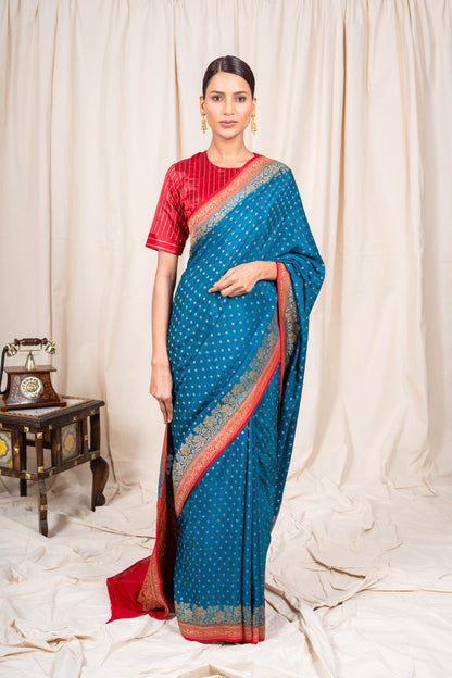German Blue Banarasee Handwoven Saree