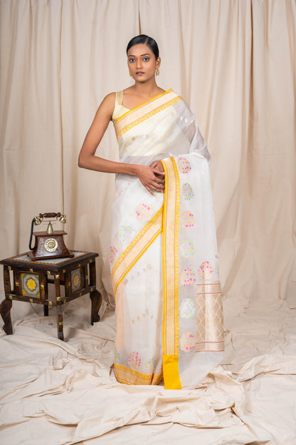 White Organza Handwoven Banaras Saree