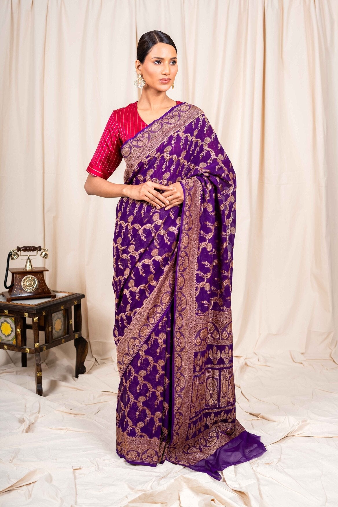 Purple Khaddi Georgette Handwoven Banaras Saree