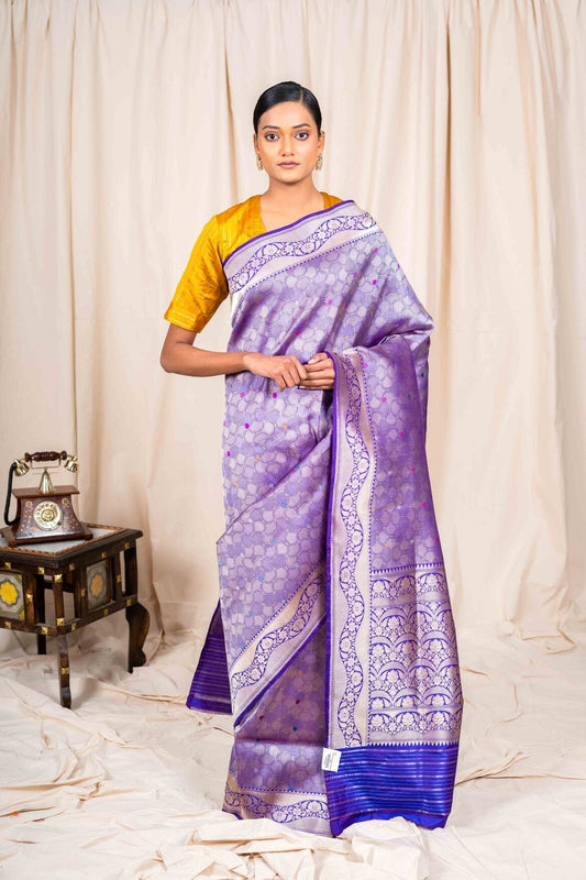 Fire Purple Katan Silk Handwoven Banaras Saree