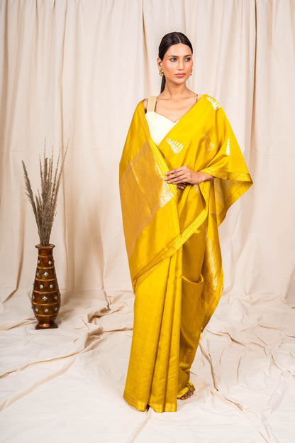 Golden Yellow Soft Silk Handwoven Banaras Saree