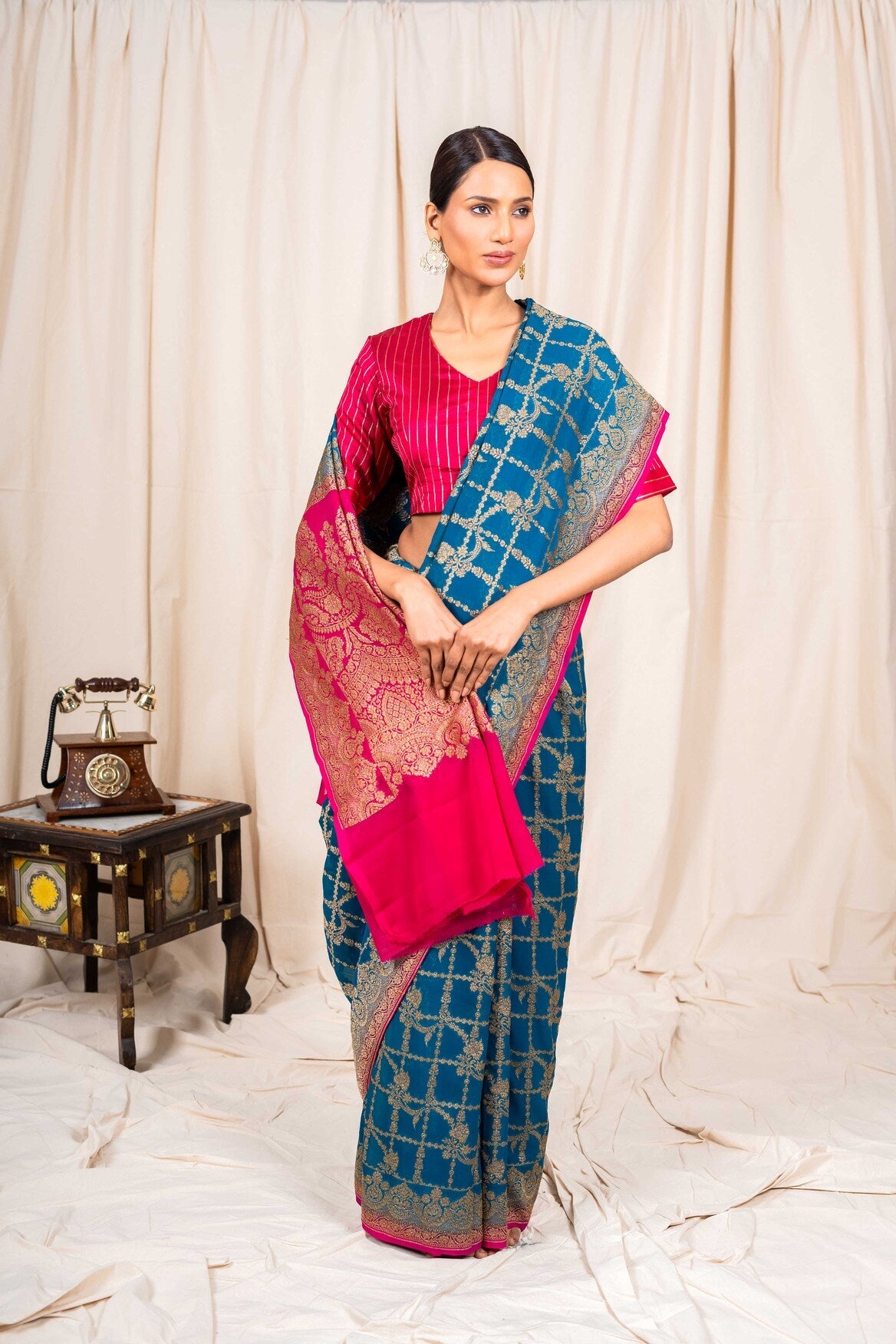 Midnight Blue Khaddi Georgette Handwoven Banaras Saree