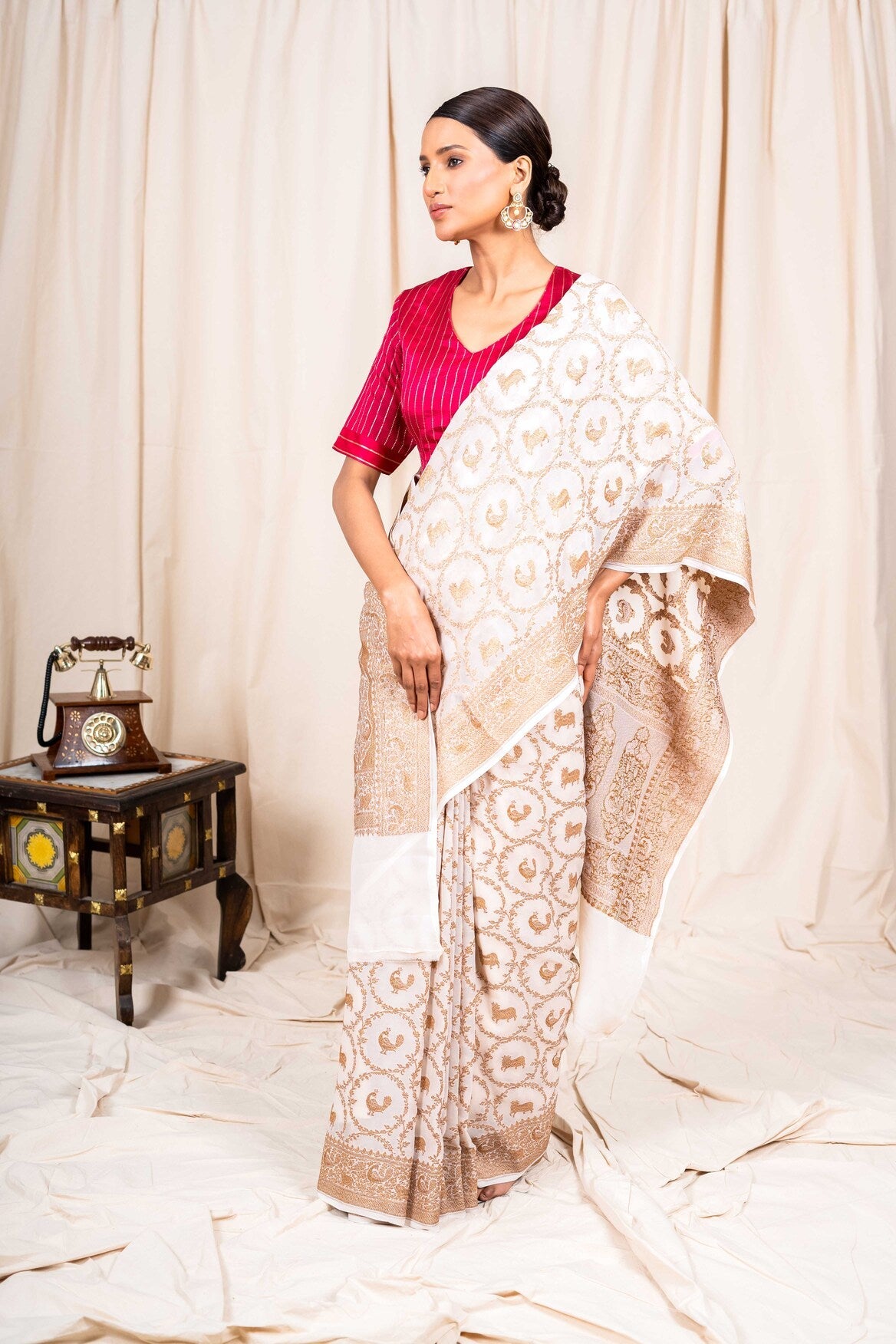 White Khaddi Georgette Handwoven Banaras Saree