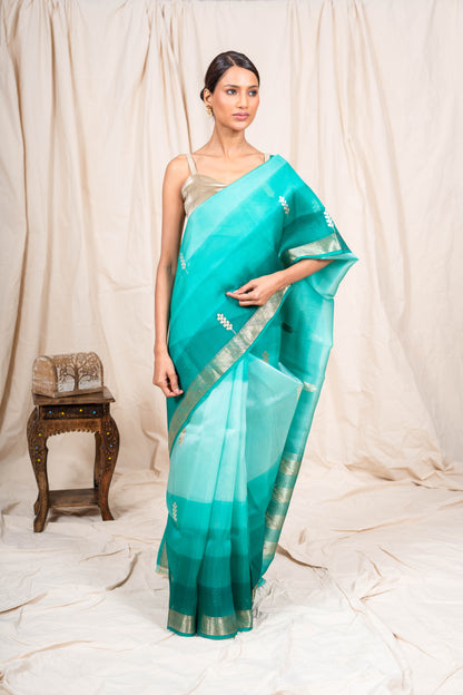 Sea Green Organza Handwoven Banaras Saree